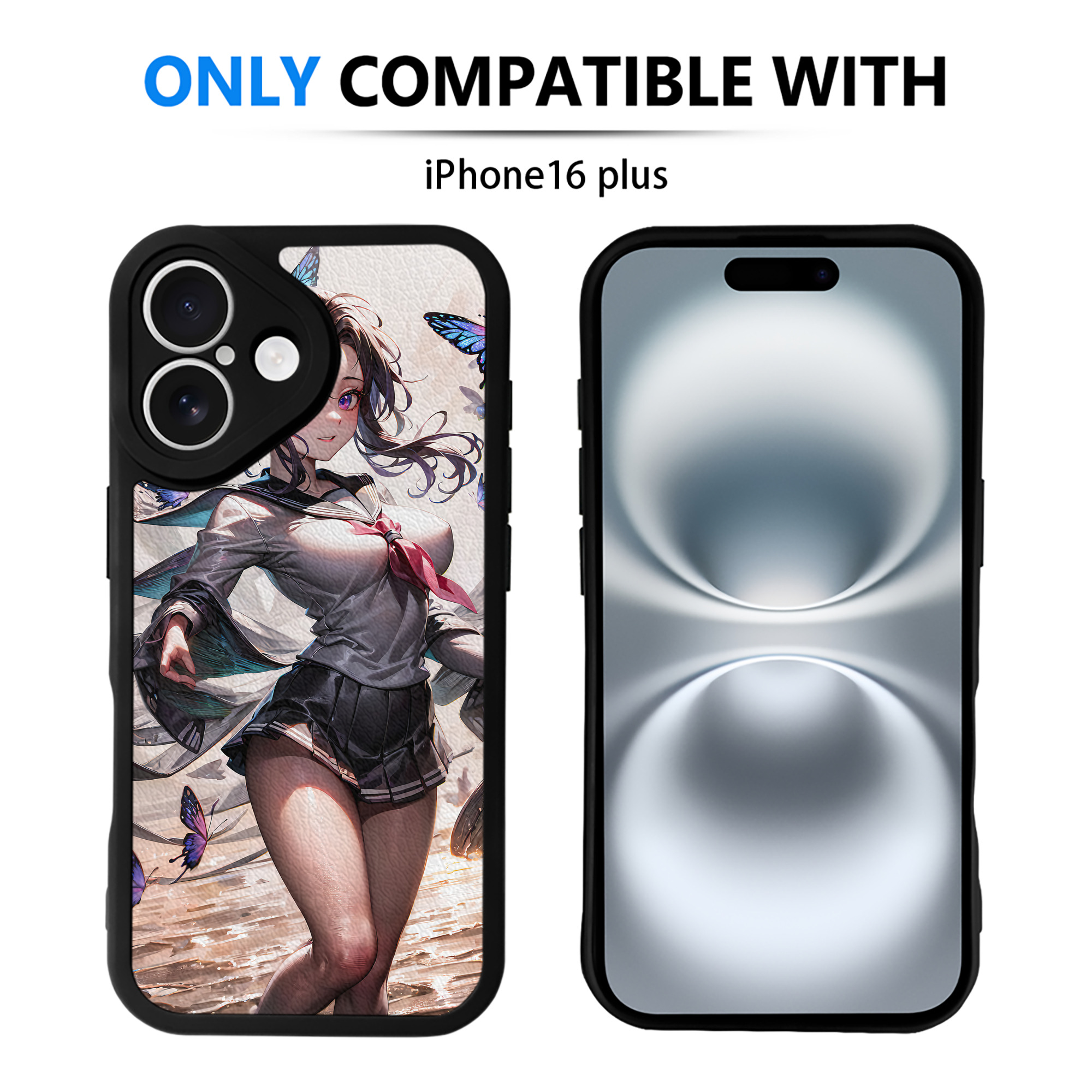 （画像用） 鬼滅の刃（きめつのやいば）蟲柱-胡蝶 しのぶ／こちょう しのぶ Kochou Shinobu 【iPhone 16シリーズ対応】シリコンスマホケース（レザー調） 材質：シリコン